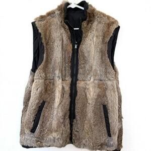 MICHAEL KORS Reversible Fur Vest Black Nylon Rabbit Sheepskin Trim Men L